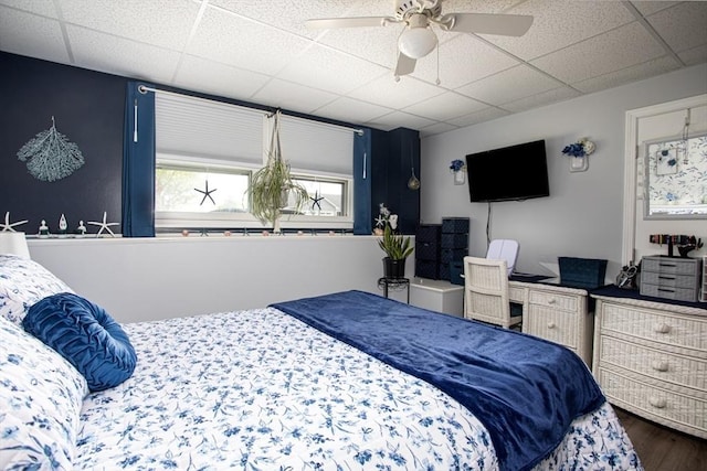 139 Barneyville Rd, Swansea, MA 02777 - bedroom with wood finished floors, a paneled ceiling, and a ceiling fan