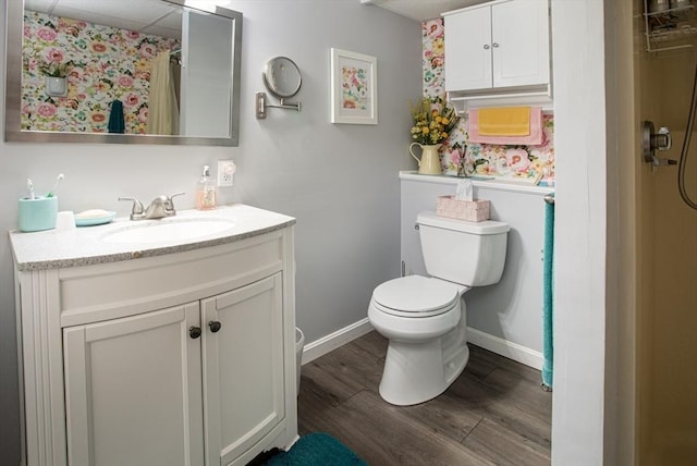 139 Barneyville Rd, Swansea, MA 02777 - bathroom featuring wood finished floors, vanity, toilet, curtained shower, and baseboards