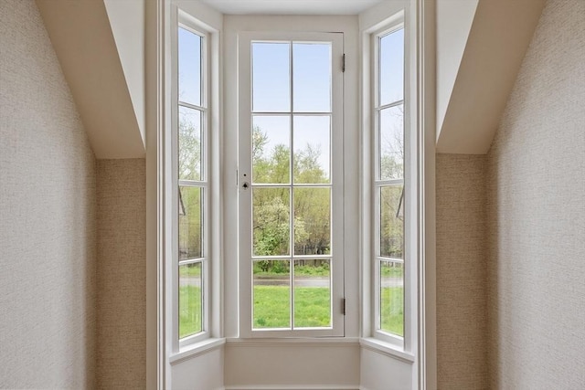 entryway with lofted ceiling