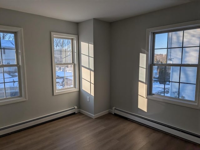 empty room with a baseboard radiator and wood-type flooring