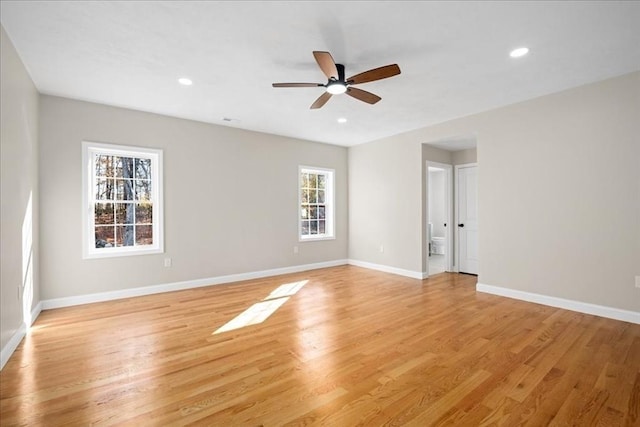70 Princeton St, Holden, MA 01522 - empty room featuring ceiling fan, baseboards, light wood finished floors, and recessed lighting