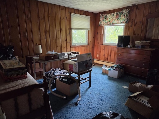 417 Bigelow St, Marlborough, MA 01752 - bedroom featuring carpet floors, wooden walls, and baseboard heating