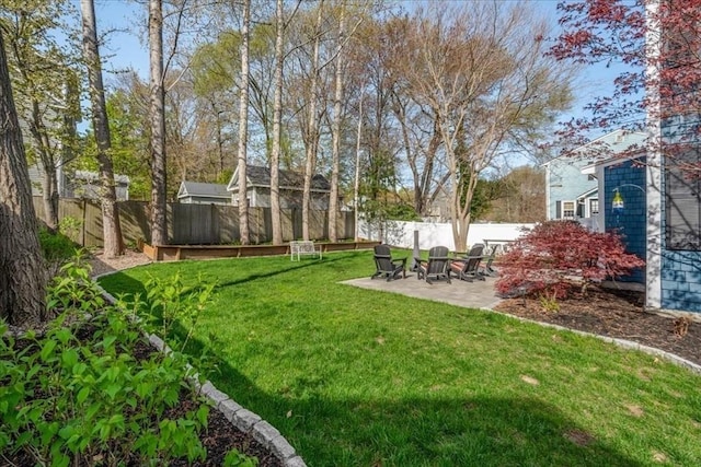 view of yard featuring a patio and a fenced backyard