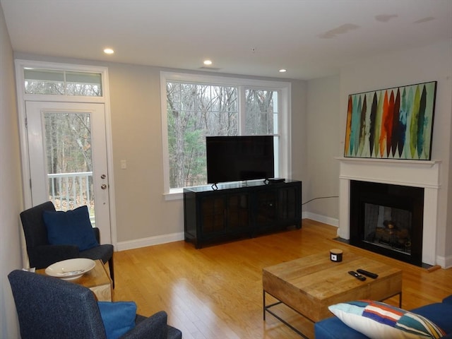 living room featuring light wood-type flooring