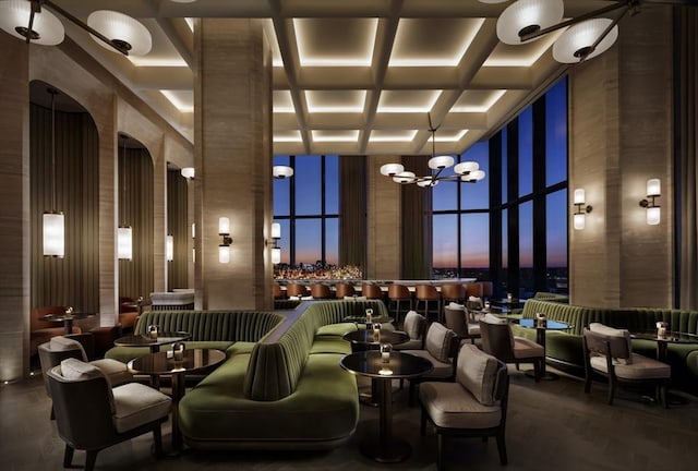 430 Stuart Unit 33F, Boston, MA 02116 - community lobby featuring a towering ceiling, coffered ceiling, and beam ceiling