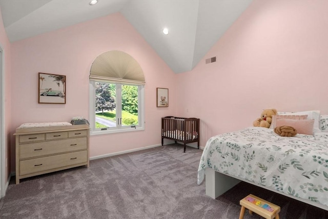 66 Ashcroft Rd, Sharon, MA 02067 - carpeted bedroom featuring lofted ceiling, baseboards, and recessed lighting