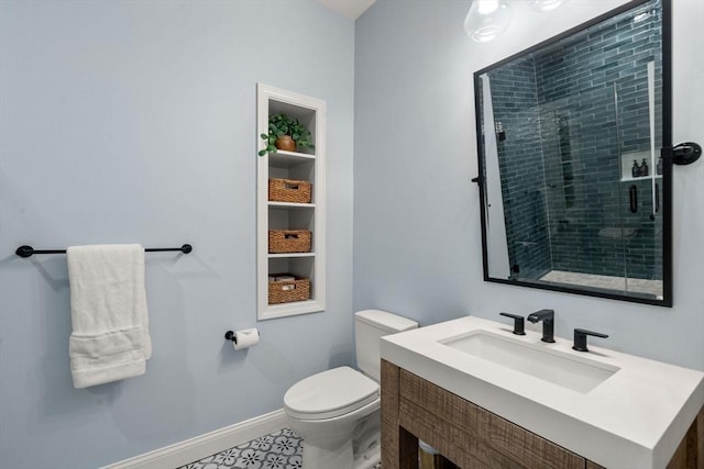 66 Ashcroft Rd, Sharon, MA 02067 - bathroom featuring toilet, vanity, baseboards, tiled shower, and built in features