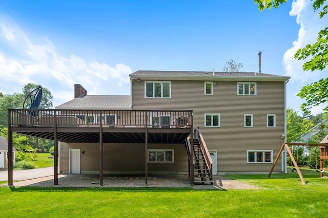 66 Ashcroft Rd, Sharon, MA 02067 - rear view of property with a patio area, a wooden deck, a lawn, and stairs