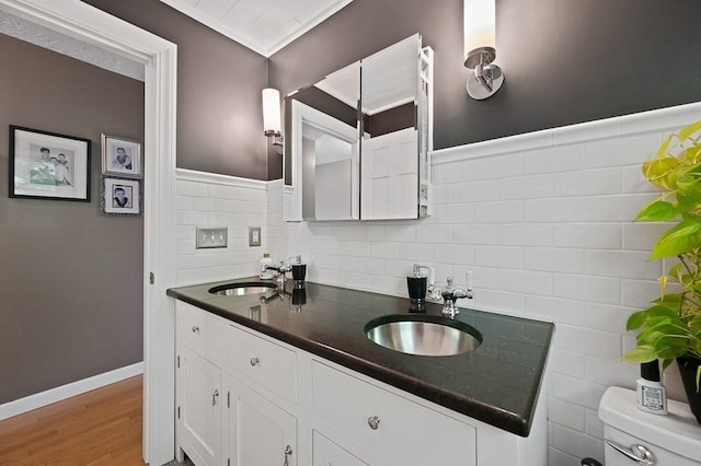 3 Squantum Rd, Paxton, MA 01612 - bathroom with toilet, double vanity, wood finished floors, and tile walls