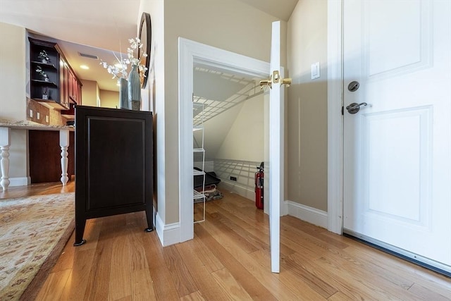 hall featuring light wood-type flooring