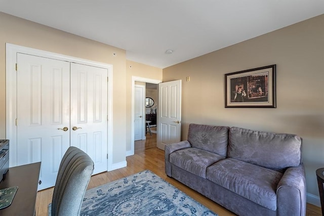 office space with light hardwood / wood-style flooring