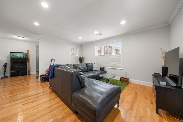 8 Brinton St Unit 2, Boston, MA 02119 - living room featuring crown molding, light wood-style floors, recessed lighting, and baseboards