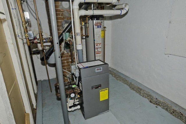 utilities featuring water heater and a heating unit