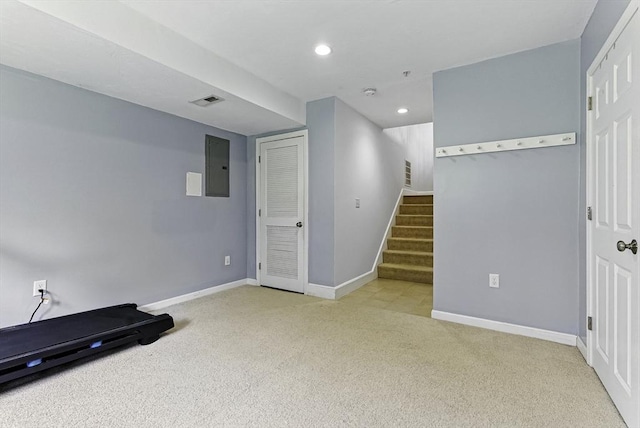 15 Queen Isabella Way Unit 15, Ashland, MA 01721 - workout area featuring carpet floors, electric panel, recessed lighting, and baseboards