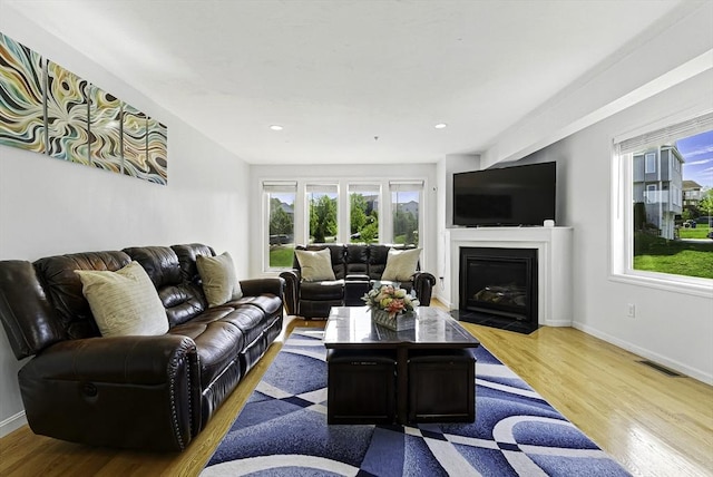 15 Queen Isabella Way Unit 15, Ashland, MA 01721 - living area with plenty of natural light, light wood finished floors, a fireplace with flush hearth, baseboards, and recessed lighting