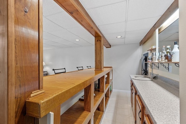 127 Bayberry Hill Ln Unit 127, Leominster, MA 01453 - indoor bar with a paneled ceiling, recessed lighting, baseboards, and light tile patterned floors