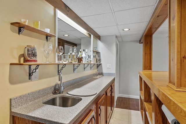 127 Bayberry Hill Ln Unit 127, Leominster, MA 01453 - indoor wet bar with a paneled ceiling, recessed lighting, baseboards, and light tile patterned floors