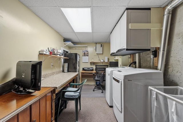 127 Bayberry Hill Ln Unit 127, Leominster, MA 01453 - washroom featuring cabinet space, washer and dryer, a desk, and carpet floors