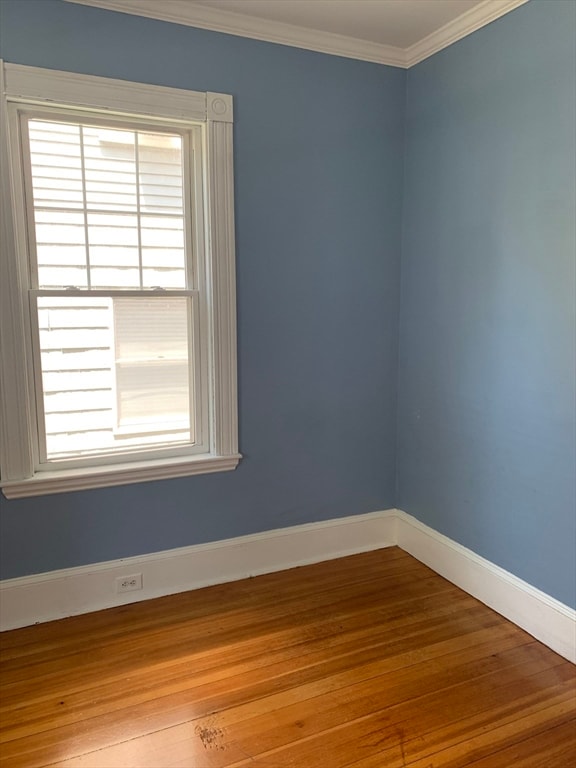 spare room with light hardwood / wood-style floors and ornamental molding