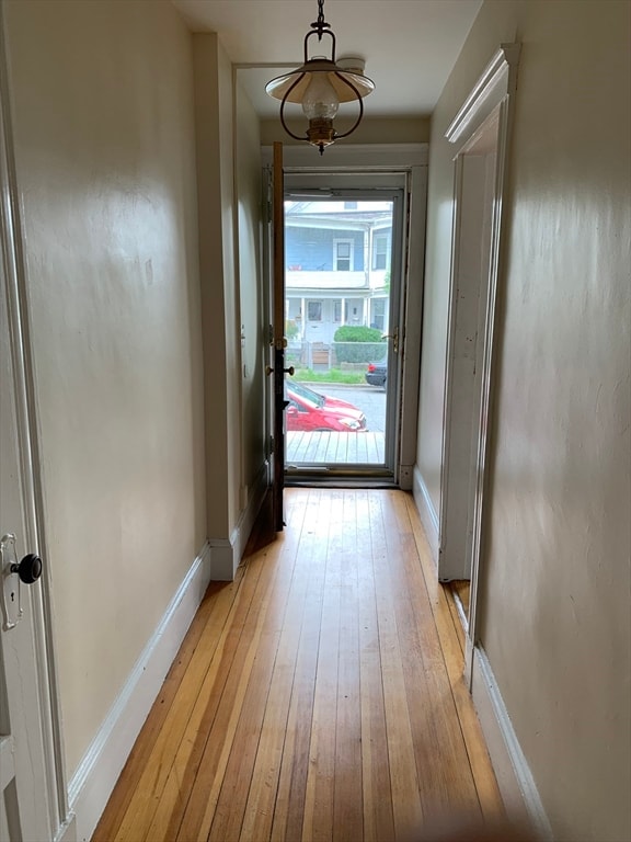 doorway with light hardwood / wood-style flooring