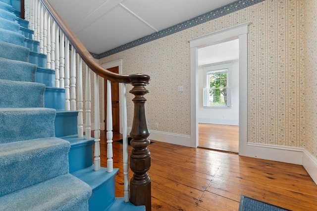 7 Martin St, Danvers, MA 01923 - stairs with wood-type flooring and wallpapered walls