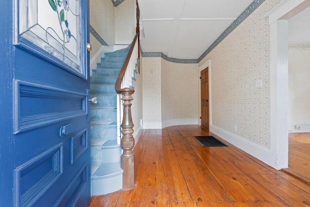 7 Martin St, Danvers, MA 01923 - entrance foyer featuring wallpapered walls, hardwood / wood-style floors, and stairway