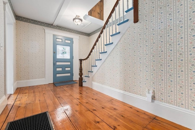 7 Martin St, Danvers, MA 01923 - foyer entrance featuring hardwood / wood-style floors, stairs, and wallpapered walls
