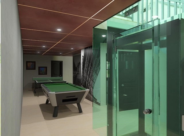 recreation room featuring pool table and a drop ceiling