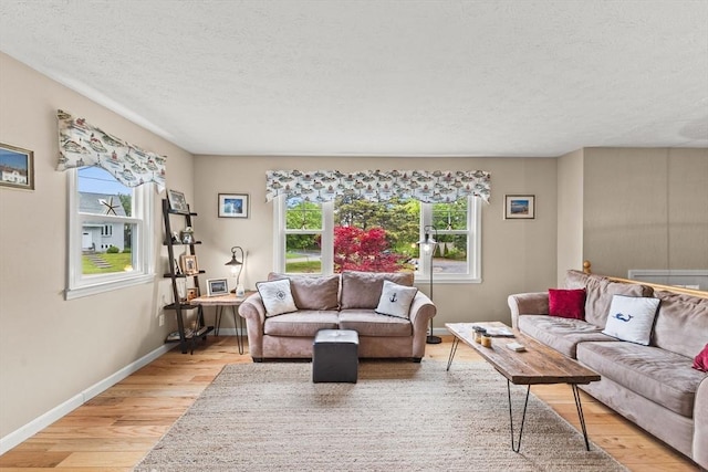 8 Stackpole Cir, Bourne, MA 02532 - living room featuring light wood finished floors, a textured ceiling, and baseboards