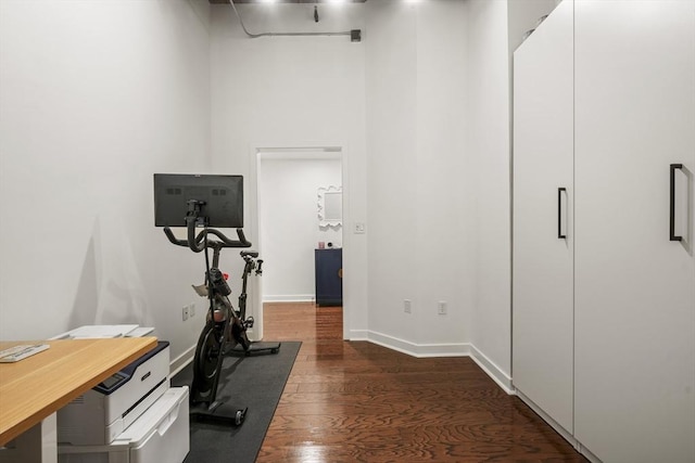 exercise area featuring dark hardwood / wood-style floors