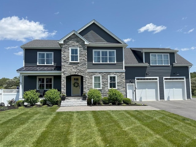 LOT1 Jeffrey Ln, West Bridgewater, MA 02379 - view of front of home with driveway, a garage, stone siding, and a standing seam roof