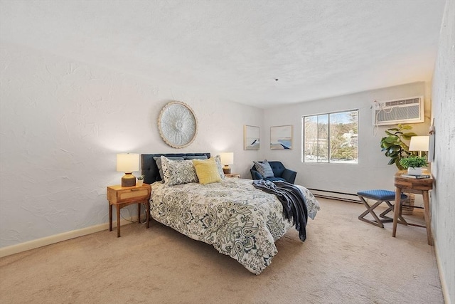 carpeted bedroom with a wall mounted air conditioner