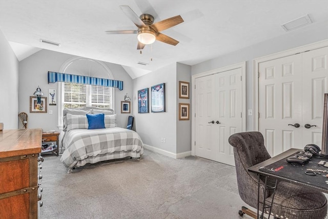 14 Glen Rd, Hopkinton, MA 01748 - bedroom with multiple closets, carpet, vaulted ceiling, and ceiling fan