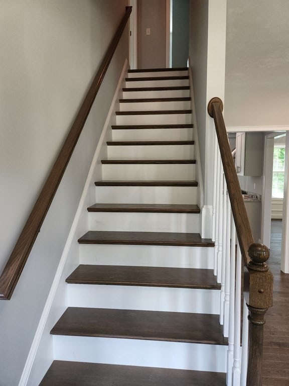 stairway featuring wood-type flooring