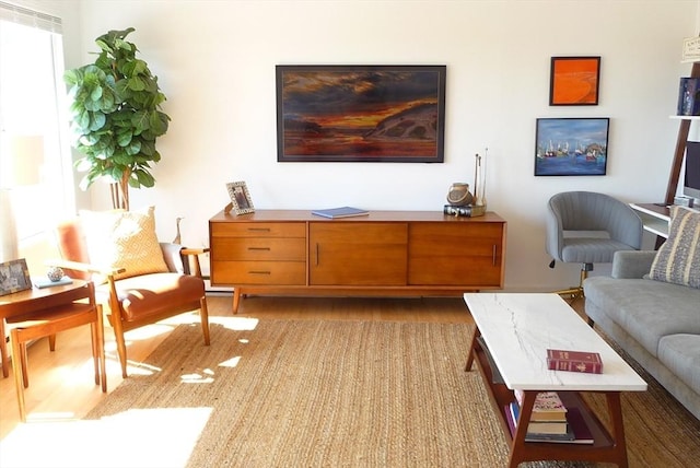 sitting room with light wood-type flooring