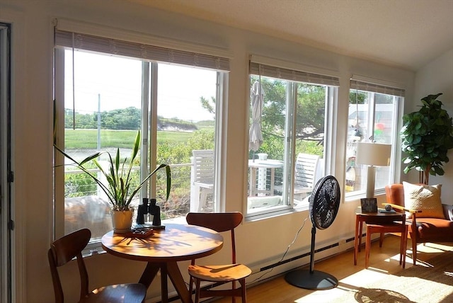 sunroom with a baseboard heating unit