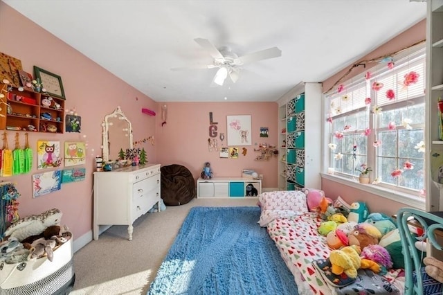 bedroom featuring carpet floors and ceiling fan