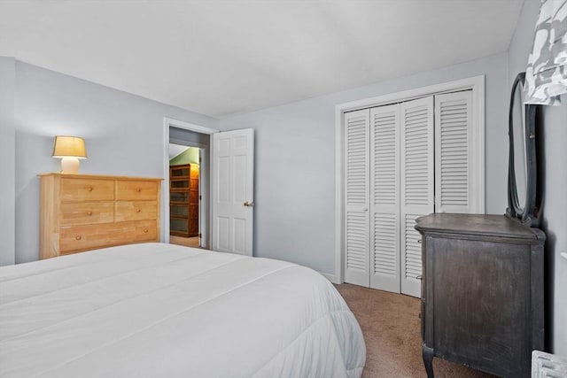 carpeted bedroom with a closet