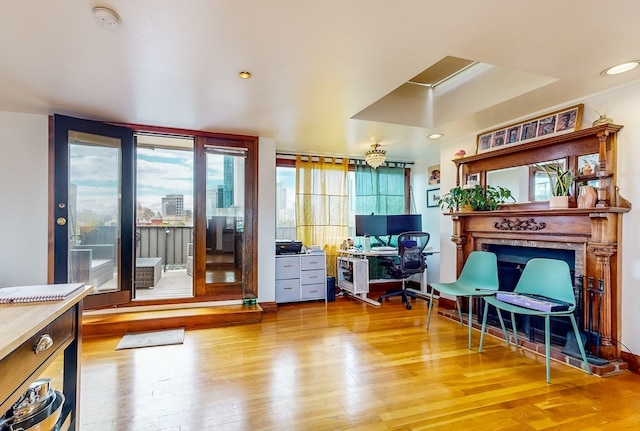 living area featuring light hardwood / wood-style flooring