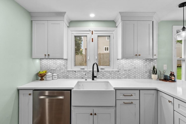 10 Highfield Ter, Boston, MA 02131 - kitchen with stainless steel dishwasher, tasteful backsplash, and light countertops