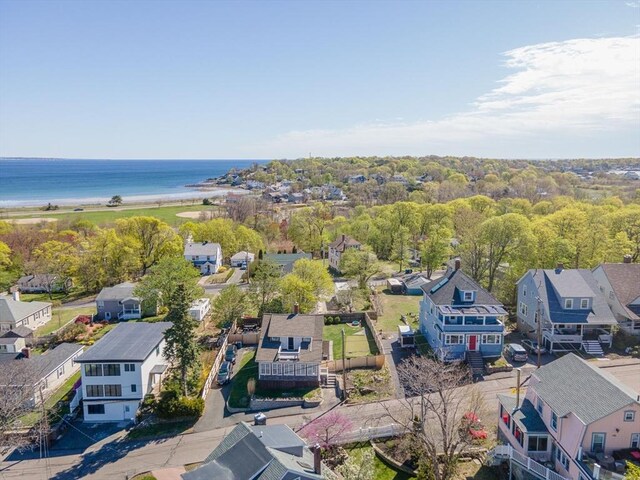 aerial view with a water view and a residential view