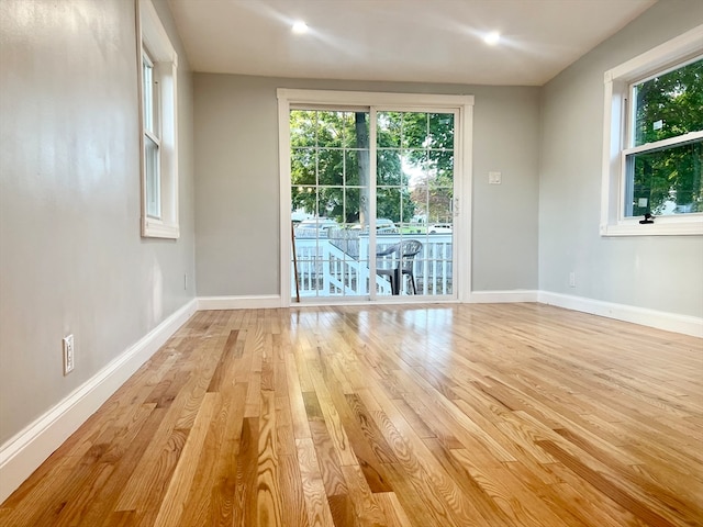 empty room featuring light hardwood / wood-style floors and plenty of natural light