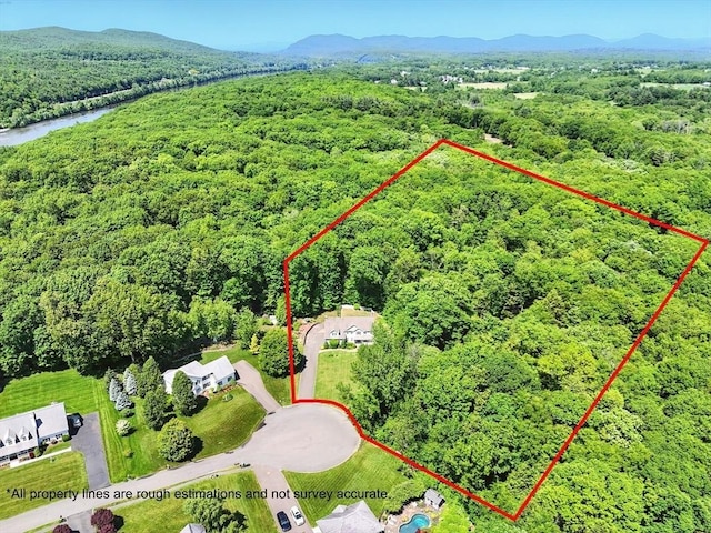 10 Tigger Ln, South Hadley, MA 01075 - aerial view of property's location featuring property parcel outlined and a water and mountain view