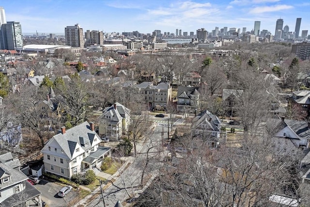 bird's eye view with a city view