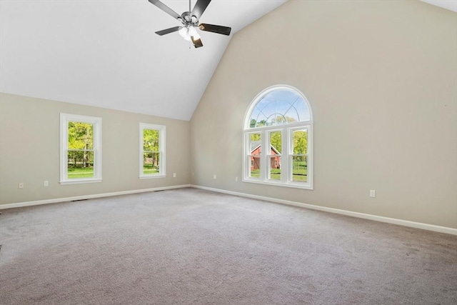 94 Old Right Rd, Ipswich, MA 01938 - unfurnished room featuring high vaulted ceiling, carpet floors, and a ceiling fan