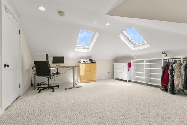 16 Field Rd Unit 16, Arlington, MA 02476 - carpeted office featuring a skylight, vaulted ceiling, and recessed lighting