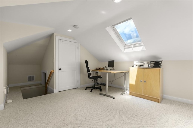 16 Field Rd Unit 16, Arlington, MA 02476 - office area featuring a skylight, carpet flooring, vaulted ceiling, and recessed lighting