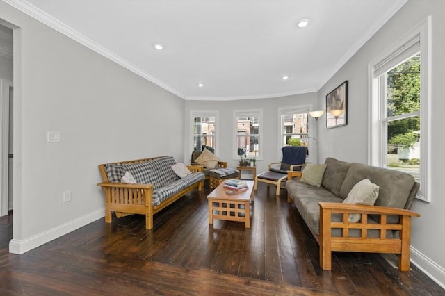 200 Elliot St Unit 1, Newton, MA 02464 - living room with plenty of natural light, wood-type flooring, baseboards, recessed lighting, and ornamental molding