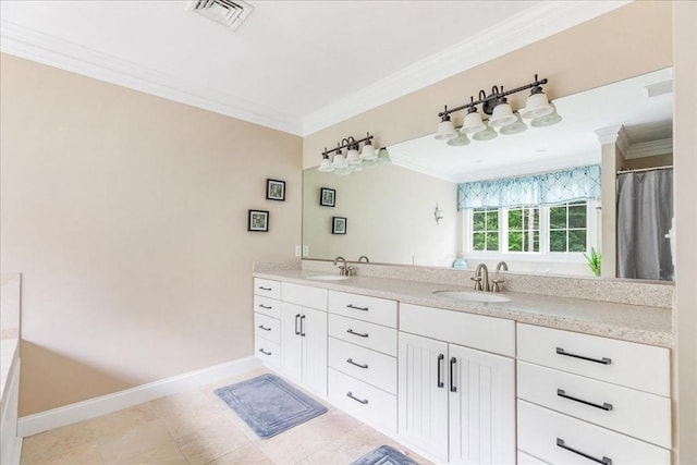 138 Saddleworth Way, Middleboro, MA 02346 - full bath with ornamental molding, double vanity, and baseboards