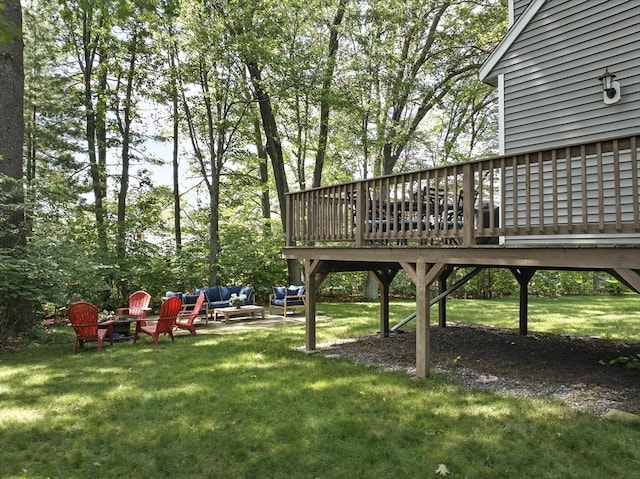 22 Dean St, Hudson, MA 01749 - view of grassy yard with a deck and an outdoor living space